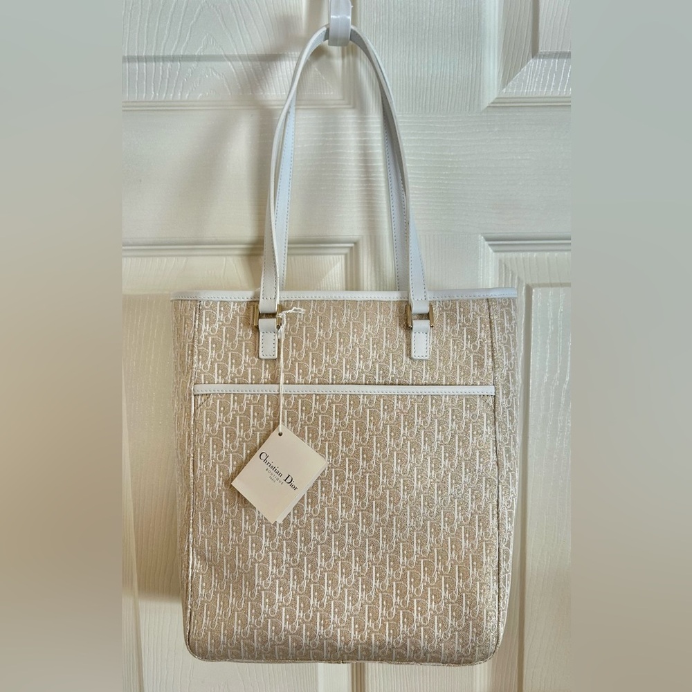 Dior Beige and White Logo Tote Bag
